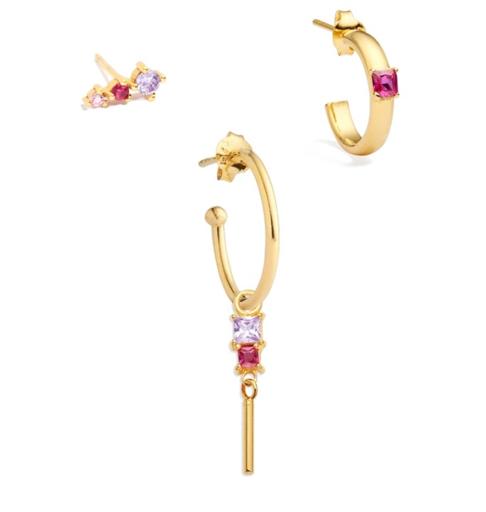 Pink Hoop Drop Earrings Set 